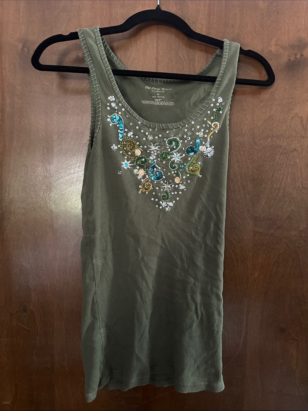 Old Navy Olive Green Embellished Tank with Multicolor Sequins